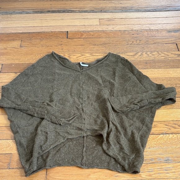 Free People Sweaters - Free People Olive Green Knit V-Neck Poncho